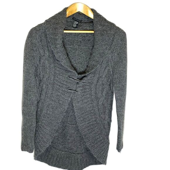 Theory Gray Wool Alpaca Blend Shawl Collar Chunky Cable Knit Cardigan Size S - Picture 4 of 13